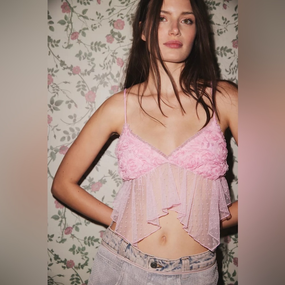 UO Kimchi Blue Tabatha Rosette Babydoll Top